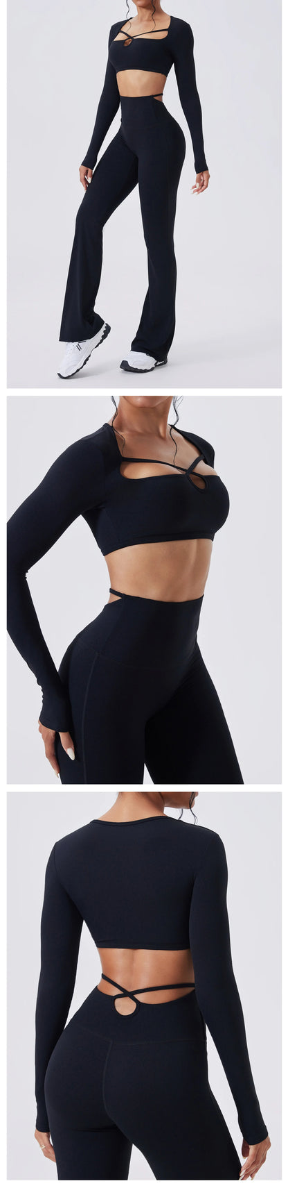 Ensemble Yoga Femme 2 Pièces - Tenue Sport Gym Leggings Manches Longues