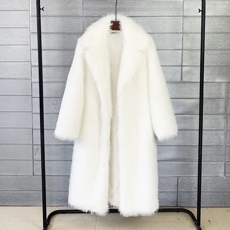 Manteau Long Fausse Fourrure Blanc