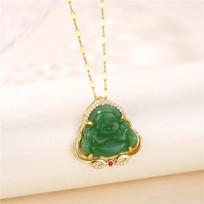 Collier Pendentif Zircon Vert - Acier Inoxydable