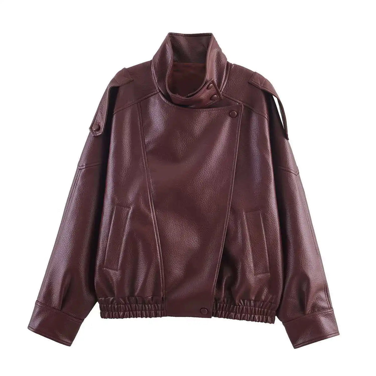Veste Cuir Femme Oversized Boutons Streetwear