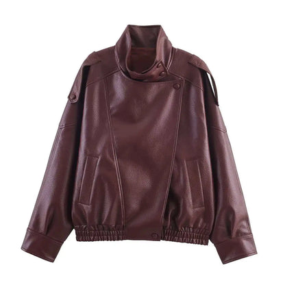 Veste Cuir Femme Oversized Boutons Streetwear