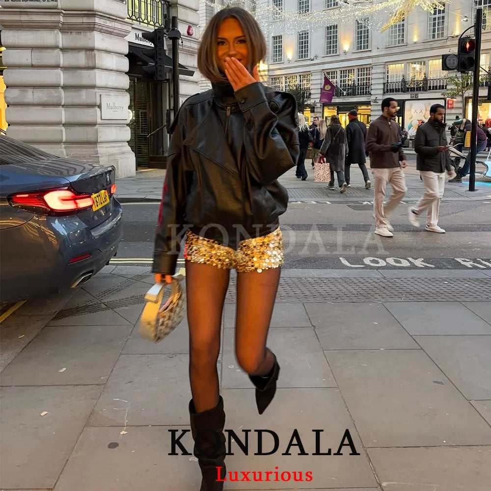 Veste Cuir Femme Oversized Boutons Streetwear