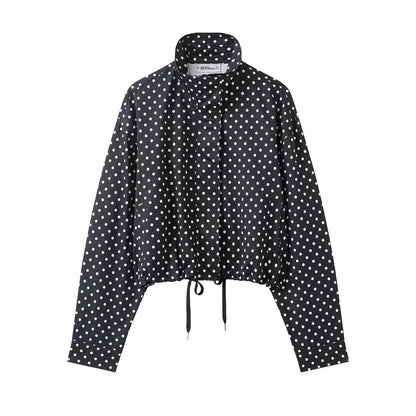 Manteau Automne Femme Col Roulé Imprimé Pois