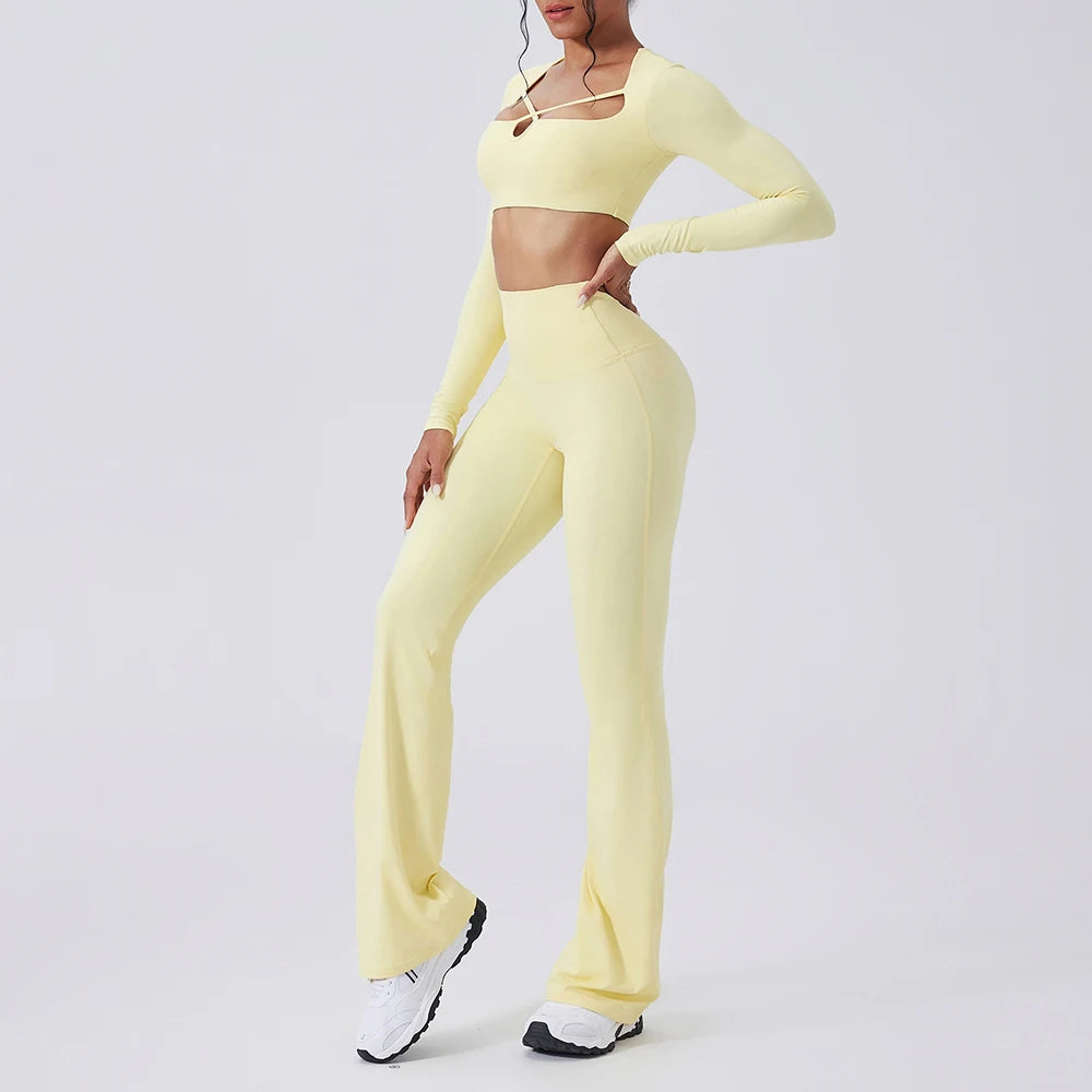 Ensemble Yoga Femme 2 Pièces - Tenue Sport Gym Leggings Manches Longues
