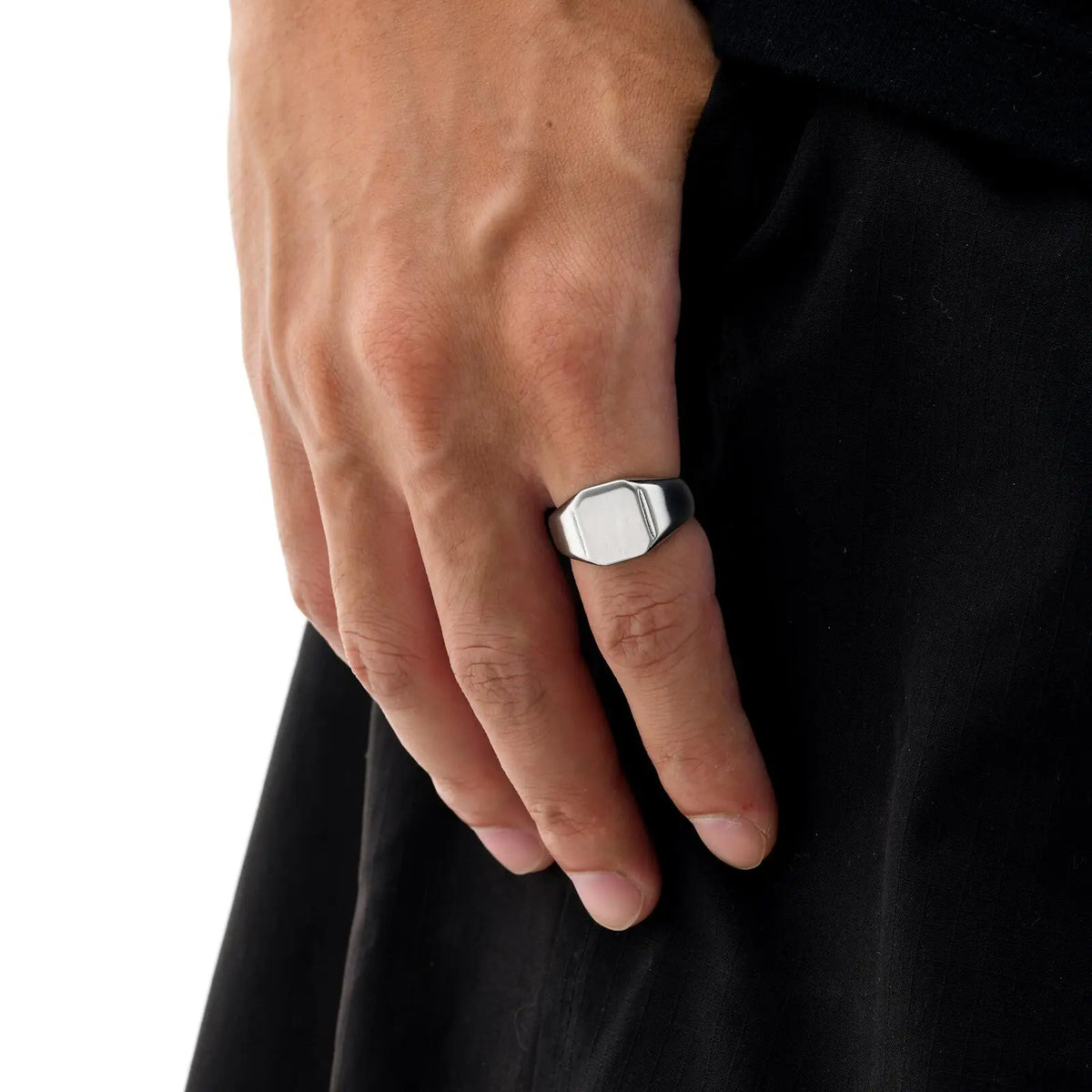 Bague Chevalère Carrée Argentée Acier Inoxydable - Mixte Homme Femme Chunky Ring