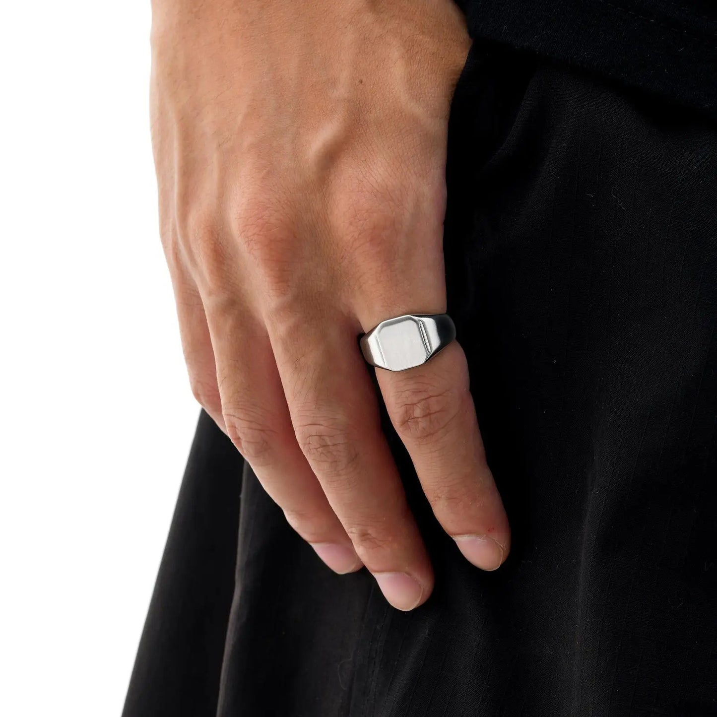 Bague Chevalère Carrée Argentée Acier Inoxydable - Mixte Homme Femme Chunky Ring