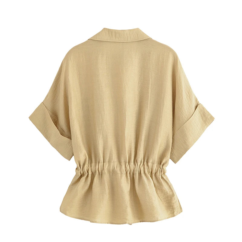 Ensemble Femme 2 Pièces Willshela - Chemise Zippée & Pantalon Taille Haute Vintage Chic