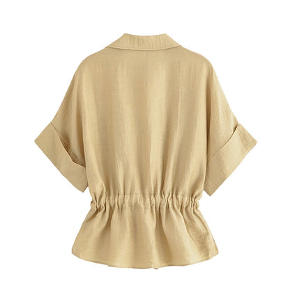 Ensemble Femme 2 Pièces Willshela - Chemise Zippée & Pantalon Taille Haute Vintage Chic