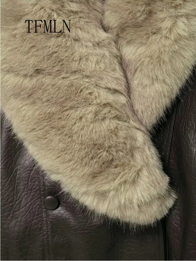 Veste Hiver Femme Similicuir Col Fourrure Amovible