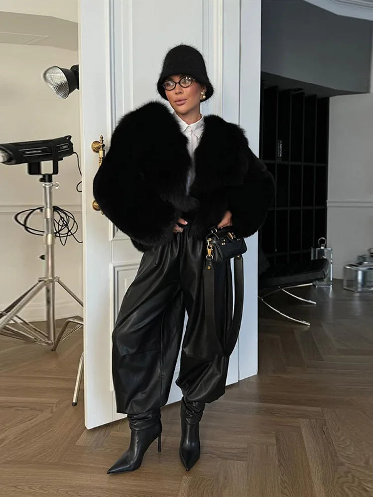 Pantalon Femme Simili Cuir Taille Élastique - Style Streetwear Hip Hop Large Automne