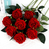 Bouquet 5 Roses Artificielles Velours Rouge - Mariage