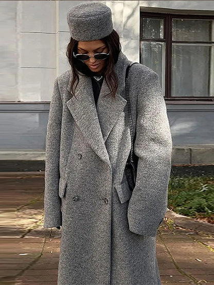 Manteau Long Gris Double Boutonnage