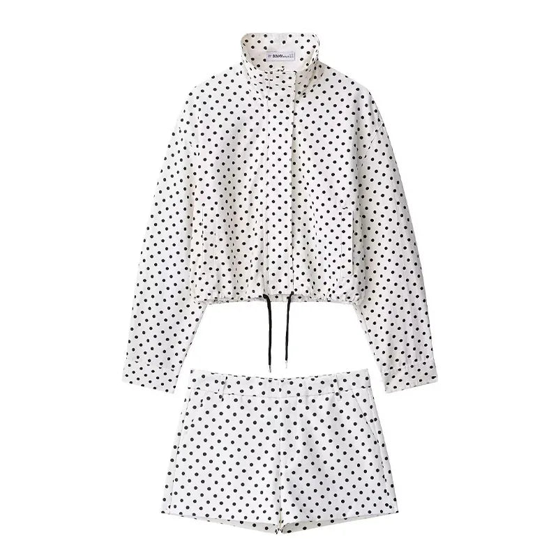 Manteau Automne Femme Col Roulé Imprimé Pois