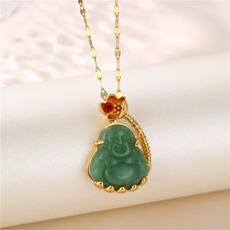 Collier Pendentif Zircon Vert - Acier Inoxydable