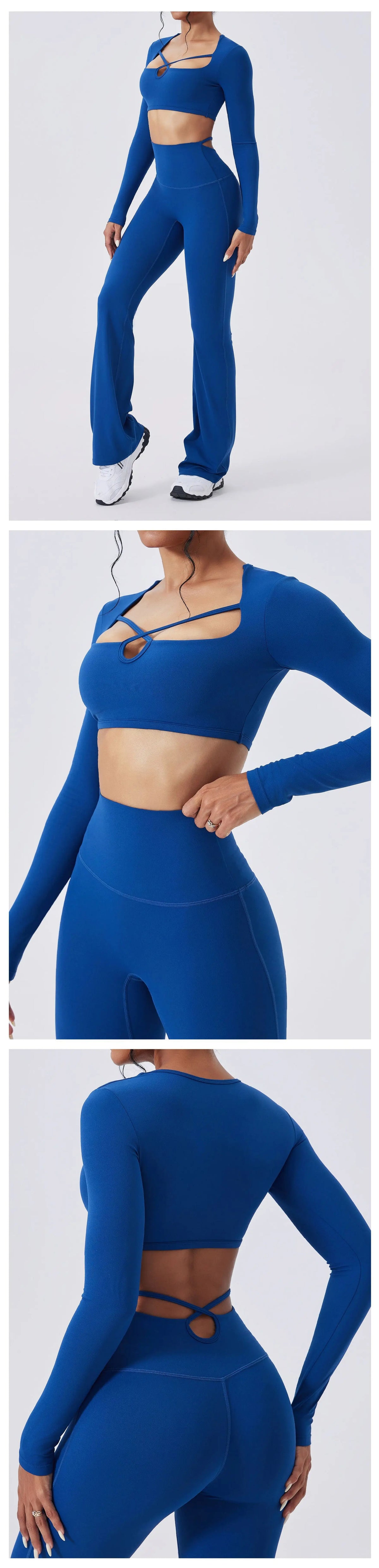 Ensemble Yoga Femme 2 Pièces - Tenue Sport Gym Leggings Manches Longues