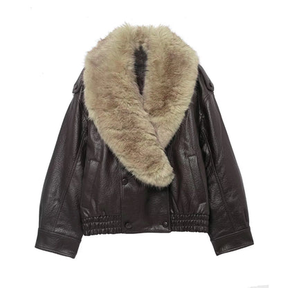 Veste Hiver Femme Similicuir Col Fourrure Amovible