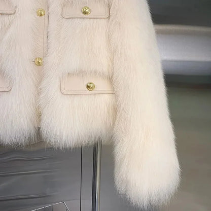 Manteau Court Fausse Fourrure Beige