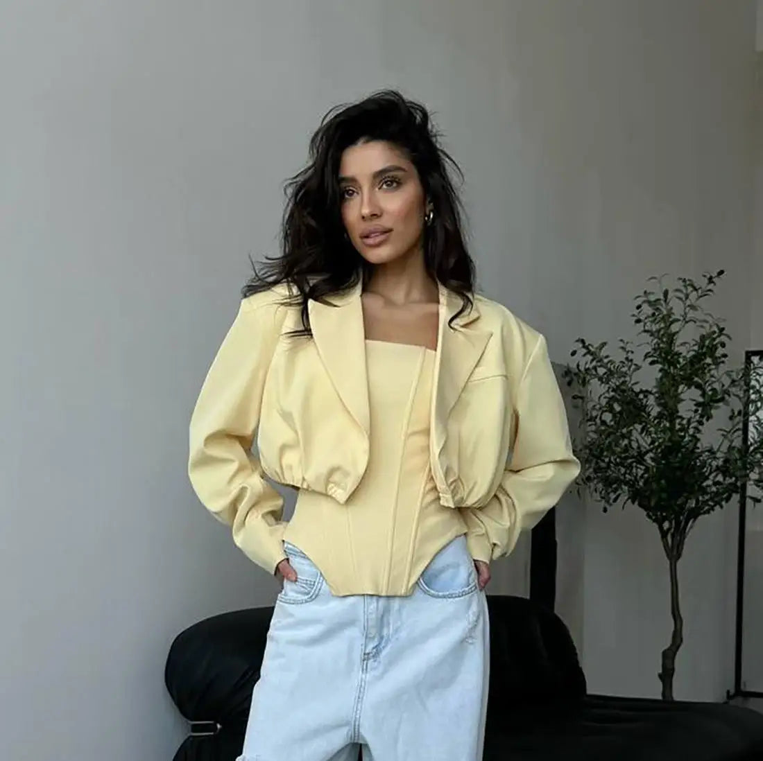 Ensemble 2 Pièces Femme Chevrons - Débardeur Ajusté + Veste Courte Casual Chic