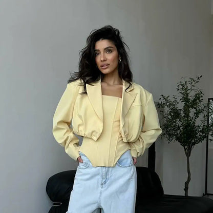 Ensemble 2 Pièces Femme Chevrons - Débardeur Ajusté + Veste Courte Casual Chic