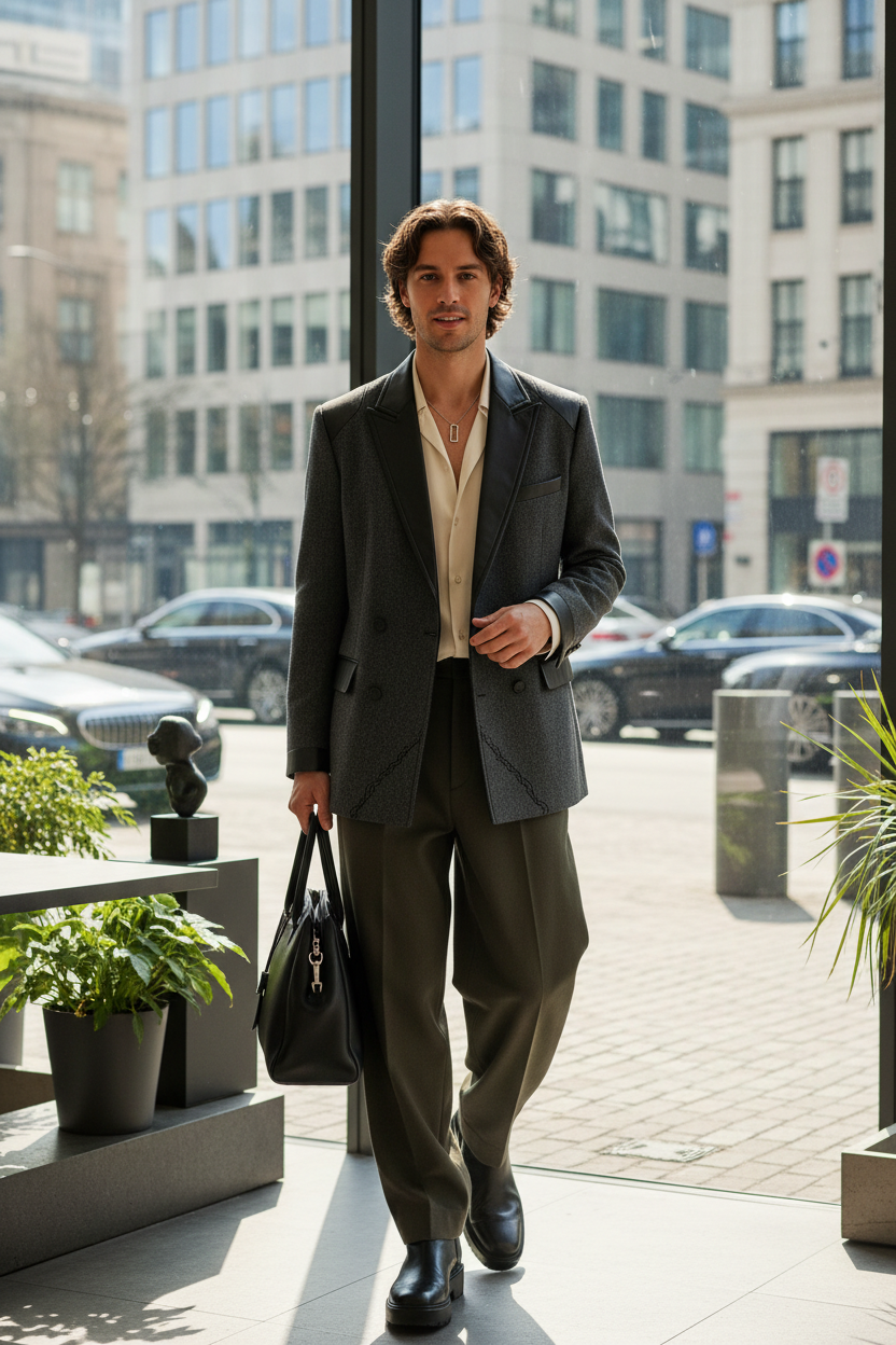 Ensemble Blazer Cuir PU Homme