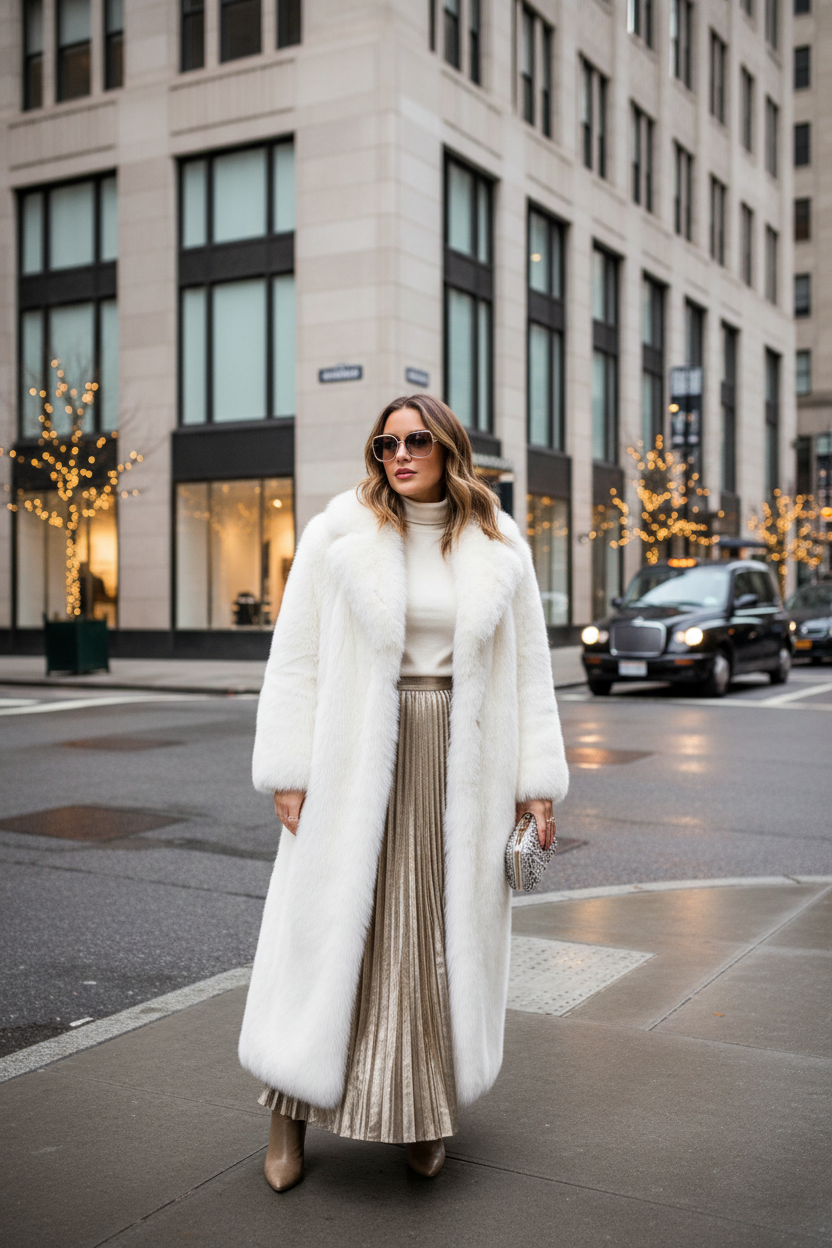 Manteau Long Fausse Fourrure Blanc