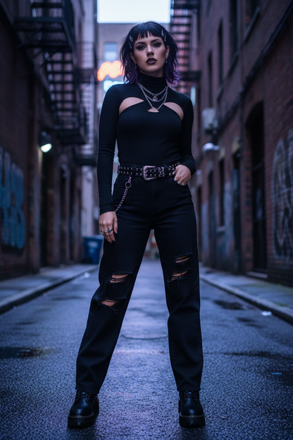 T-Shirt Col Roulé Gothique Noir